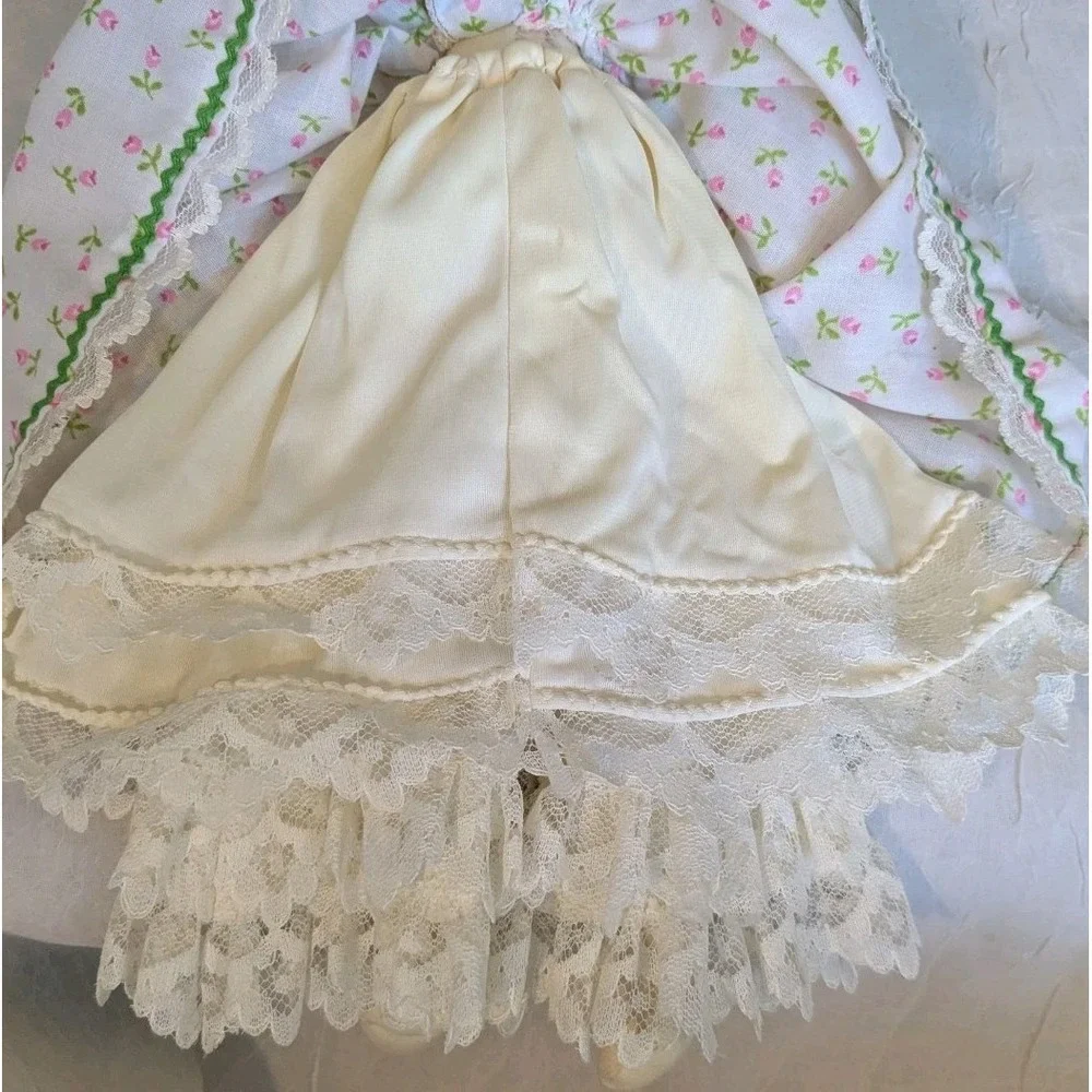 70s Cloth Doll Handmade Yarn Hair Embroidered Rag Country Signed Cottagecore 13